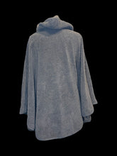 Load image into Gallery viewer, Dark grey notch neckline fuzzy cape w/ pompom drawstring hood, &amp; pockets
