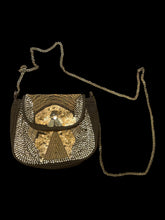 Load image into Gallery viewer, Black &amp; metallic beading crossbody back w/ chain strap, magnetic clasp, &amp; zipper closure
