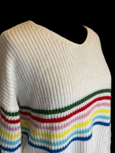 Load image into Gallery viewer, 0X White &amp; multicolor stripe long sleeve v-neckline hi-lo sweater
