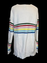 Load image into Gallery viewer, 0X White &amp; multicolor stripe long sleeve v-neckline hi-lo sweater
