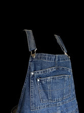 Load image into Gallery viewer, 1X Blue denim straight leg overalls w/ pockets, side button closure, &amp; adjustable straps
