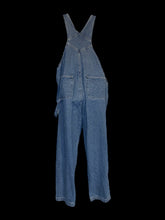 Load image into Gallery viewer, 1X Blue denim straight leg overalls w/ pockets, side button closure, &amp; adjustable straps
