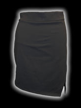 Load image into Gallery viewer, XL Black mock-wrap asymmetric hem mini skirt
