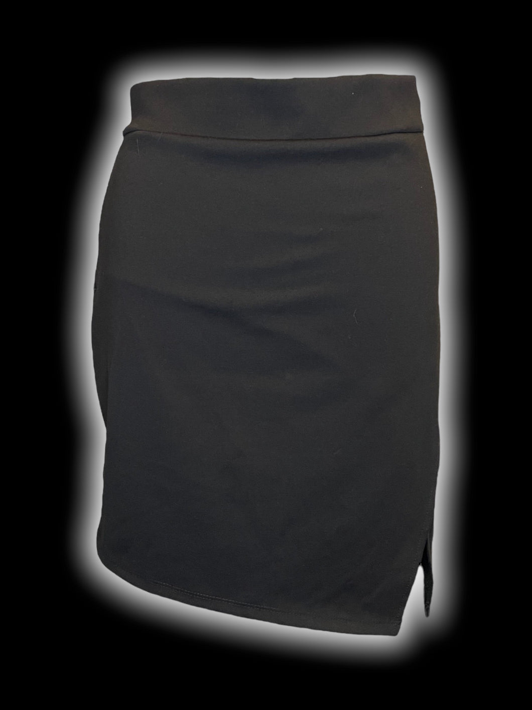 XL Black mock-wrap asymmetric hem mini skirt