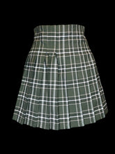 Load image into Gallery viewer, XL Olive green, white, pink, &amp; black plaid pleated mini skirt w/ side zipper closure
