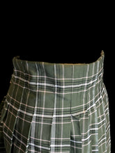 Load image into Gallery viewer, XL Olive green, white, pink, &amp; black plaid pleated mini skirt w/ side zipper closure
