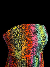 Load image into Gallery viewer, M Rainbow &amp; black mandala pattern strapless maxi dress w/ elastic bust &amp; waist, &amp; pockets
