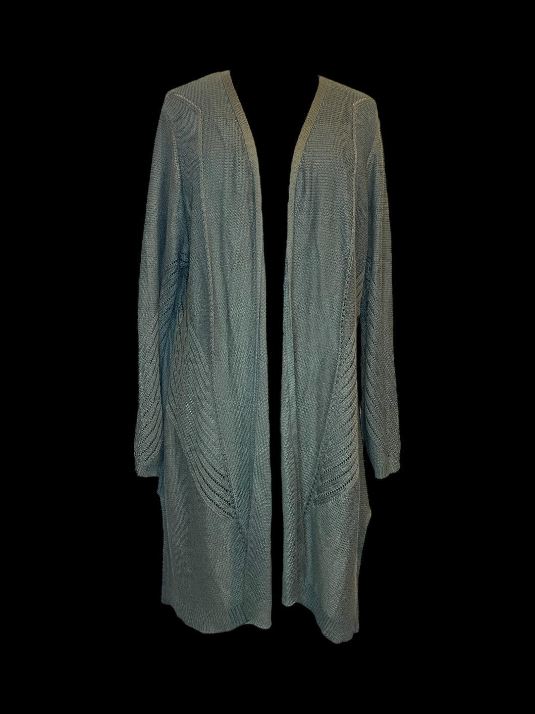 4X Sage green loose knit long sleeve open front cardigan