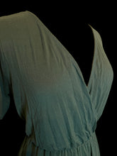 Load image into Gallery viewer, 0X Dark green mock wrap short sleeve dress w/ elastic waist
