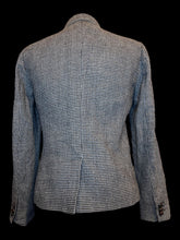 Load image into Gallery viewer, L Black &amp; grey houndstooth single breasted button-up blazer w/ shoulder pads, pockets, &amp; olive green lining
