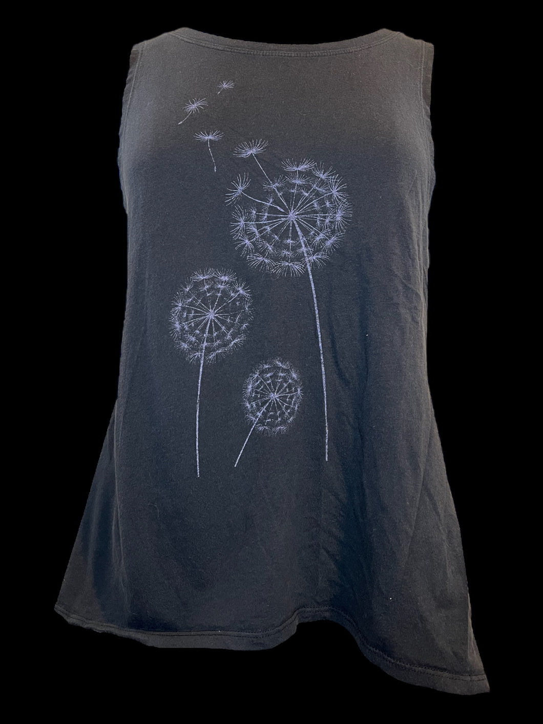 L Grey sleeveless open back top w/ dandelion puff graphic