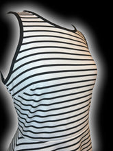 Load image into Gallery viewer, M Black &amp; white horizontal stripe sleeveless A-line dress w/ back zipper/clasp closure
