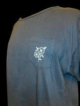 Load image into Gallery viewer, 0X Dark grey short sleeve crop top w/ white flower embroidery, &amp; bust pocket

