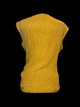 Load image into Gallery viewer, L Gold yellow &amp; white polka dot silk sleeveless cowl neck top w/ drawstring ruching detail, &amp; side zipper closure
