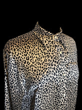 Load image into Gallery viewer, 1X Beige &amp; black animal print satin long sleeve snap button down top w/ snap button cuffs, &amp; chest pocket
