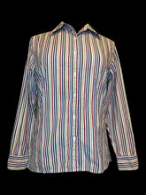 Load image into Gallery viewer, M Vintage 90s multicolor stripe long sleeve button-up top w/ button cuffs

