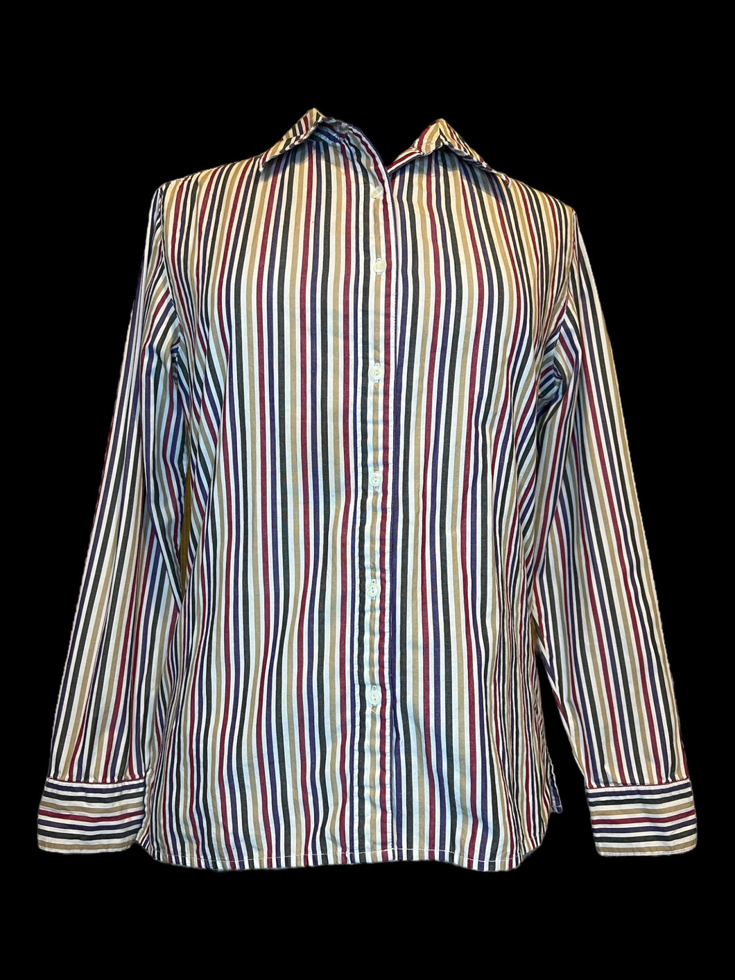 M Vintage 90s multicolor stripe long sleeve button-up top w/ button cuffs