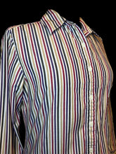 Load image into Gallery viewer, M Vintage 90s multicolor stripe long sleeve button-up top w/ button cuffs
