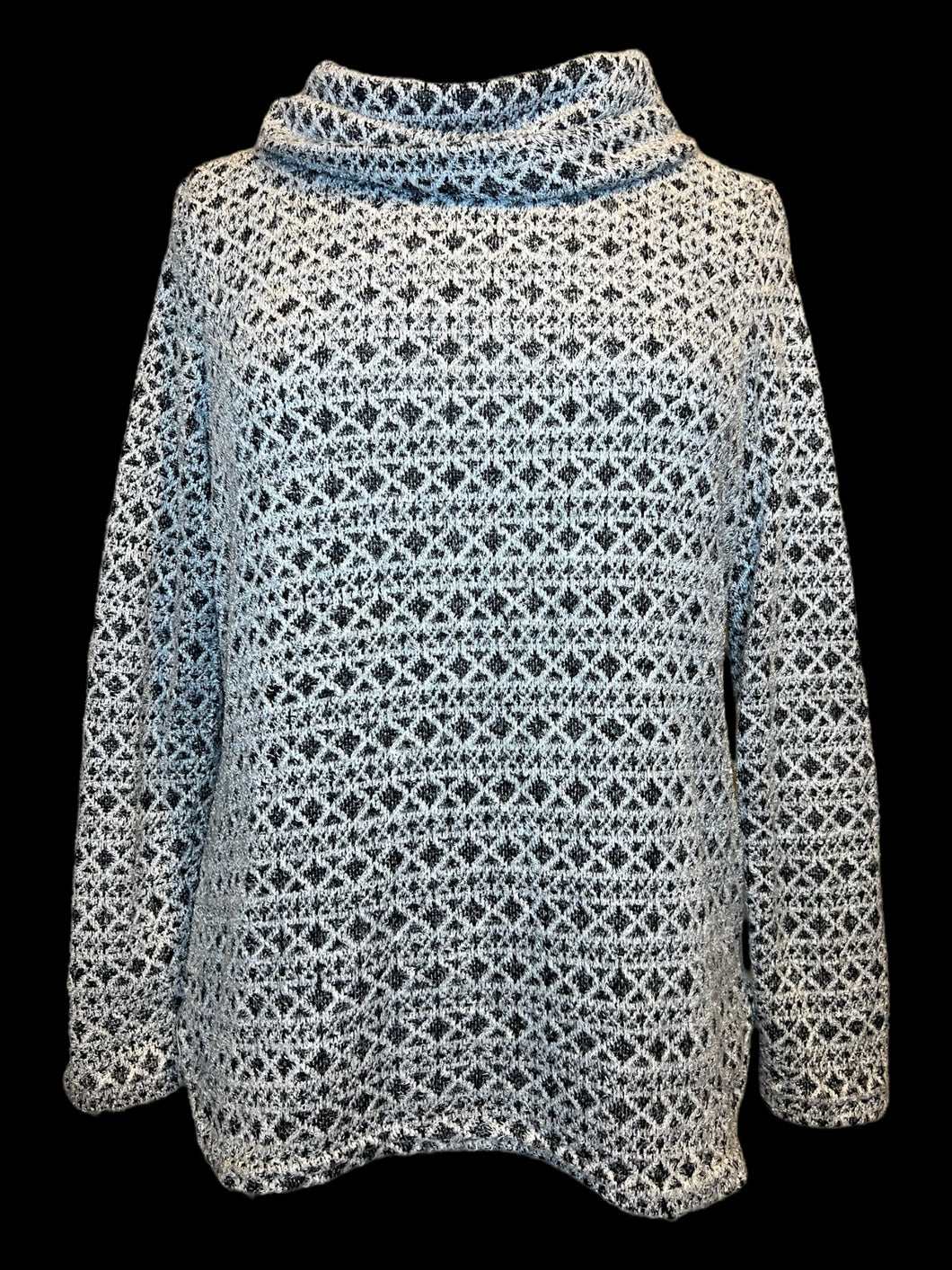 M White & black diamond pattern knit cowl neck sweater