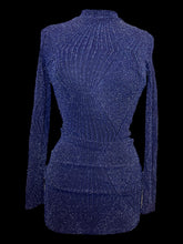 Load image into Gallery viewer, S Dark purple &amp; multicolor metallic knit bodycon long sleeve high neck dress
