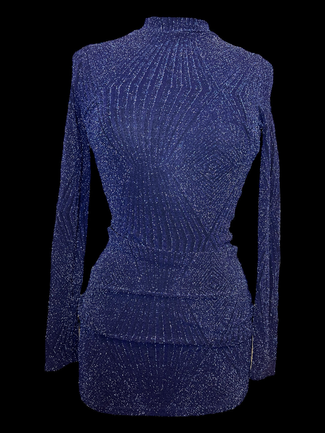 S Dark purple & multicolor metallic knit bodycon long sleeve high neck dress