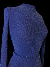 Load image into Gallery viewer, S Dark purple &amp; multicolor metallic knit bodycon long sleeve high neck dress
