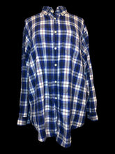 Load image into Gallery viewer, 0X Vintage blue, white, &amp; hot pink plaid cotton long sleeve button down top w/ folded collar, chest pocket, &amp; button cuffs
