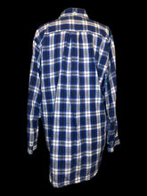 Load image into Gallery viewer, 0X Vintage blue, white, &amp; hot pink plaid cotton long sleeve button down top w/ folded collar, chest pocket, &amp; button cuffs
