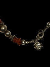 Load image into Gallery viewer, Orange &amp; sterling silver beaded bracelet w/ sun charm, &amp; lobster clasp
