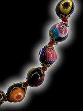 Load image into Gallery viewer, Black &amp; multicolor round beaded bracelet w brass-like sprint ring clasp
