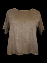 Load image into Gallery viewer, L Brown faux suede short sleeve hi-lo top w/ high side slit

