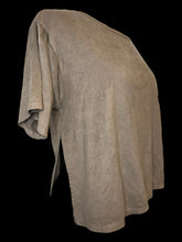 Load image into Gallery viewer, L Brown faux suede short sleeve hi-lo top w/ high side slit
