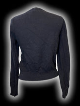Load image into Gallery viewer, L Vintage black, grey, &amp; white argyle wool blend button-up crop cardigan
