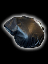 Load image into Gallery viewer, S Black pleather short sleeve crop top w/ open tie back, &amp; snap button neckline closure
