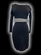 Load image into Gallery viewer, M Black long sleeve scoop neck cut-out waist dress w/ back zipper closure

