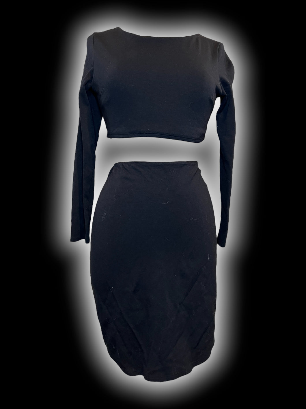 M Black long sleeve scoop neck cut-out waist dress w/ back zipper closure
