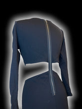 Load image into Gallery viewer, M Black long sleeve scoop neck cut-out waist dress w/ back zipper closure
