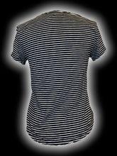 Load image into Gallery viewer, S Black &amp; white stripe short sleeve v-neckline crop top w/ chest pocket
