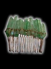 Load image into Gallery viewer, Handmade copper-like &amp; green crystal point hair comb
