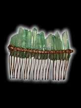 Load image into Gallery viewer, Handmade copper-like &amp; green crystal point hair comb
