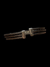 Load image into Gallery viewer, Sterling silver &amp; black cuff bracelet w/ series of round light green gems
