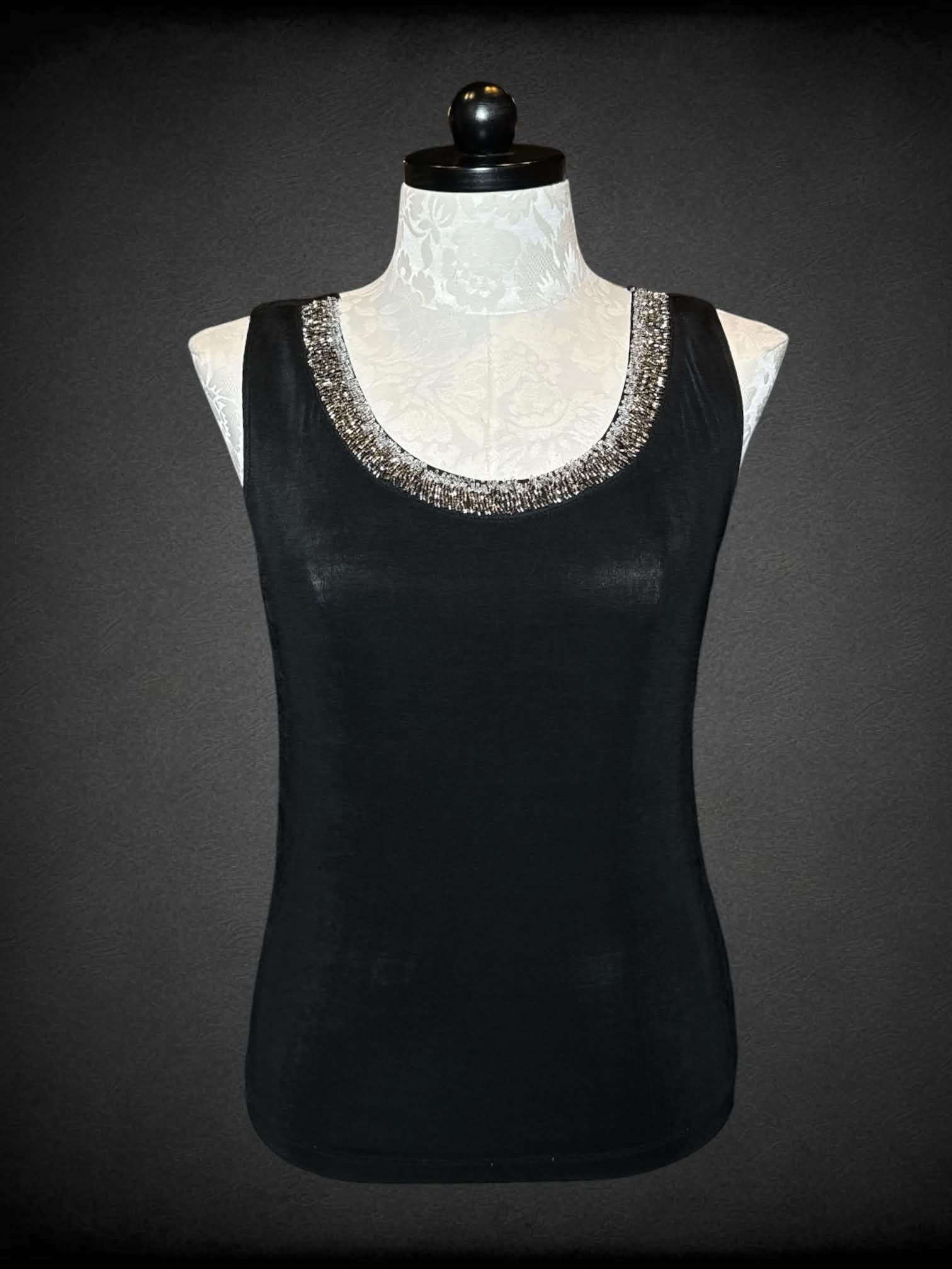 1X Chico’s black shirt with silver beaded neckline