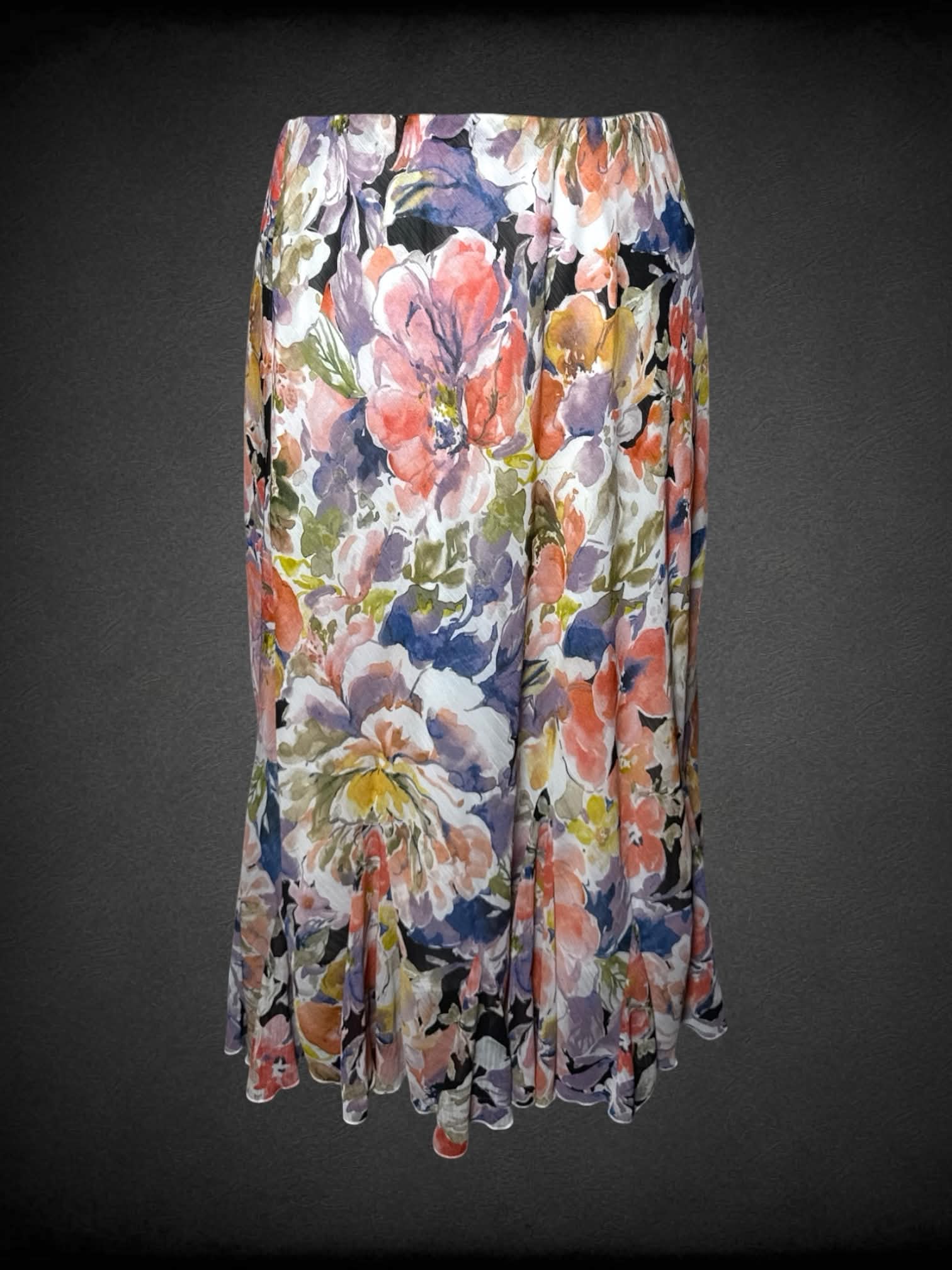 2X Dressbarn white flowy skirt with pastel floral pattern