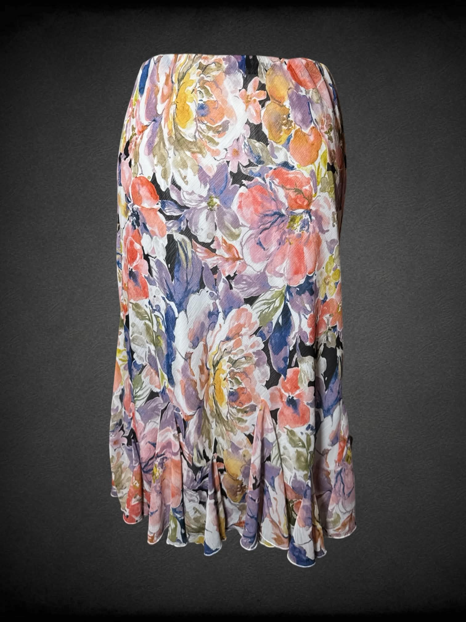 2X Dressbarn white flowy skirt with pastel floral pattern