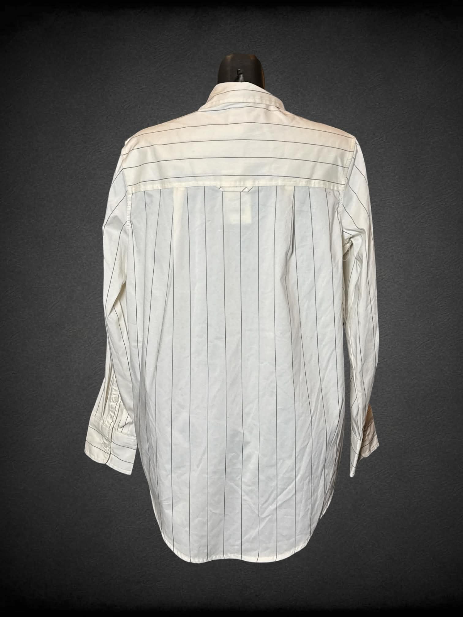 M A New Day NWT white button-up shirt with grey striped pattern, and pocket on front