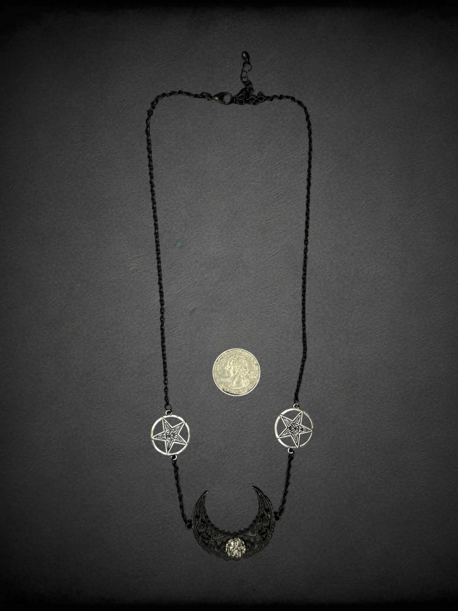 Black chain necklace with moon & pentagram charms