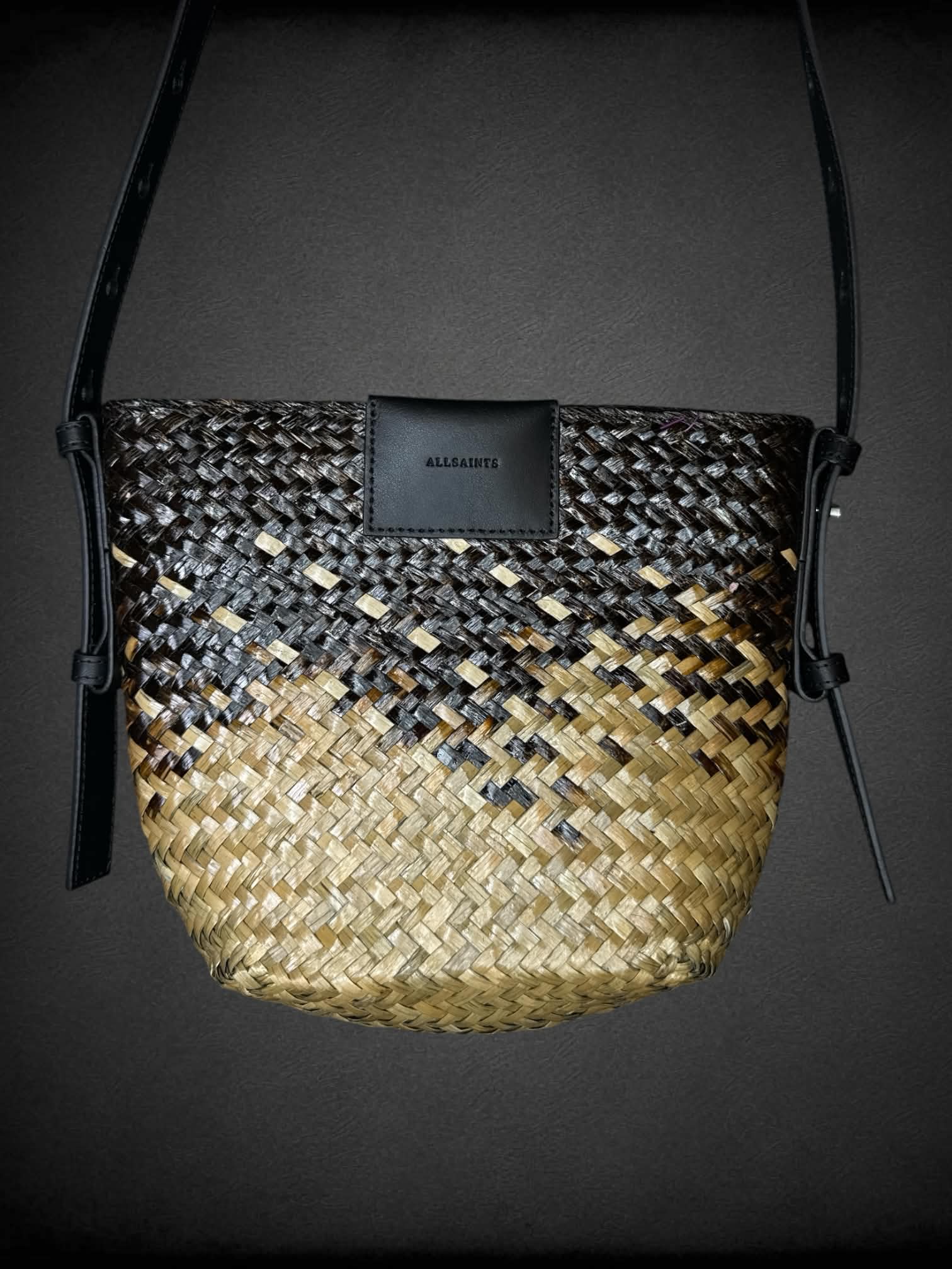 All Saints woven basket shoulder bag with magnetic snap pocket