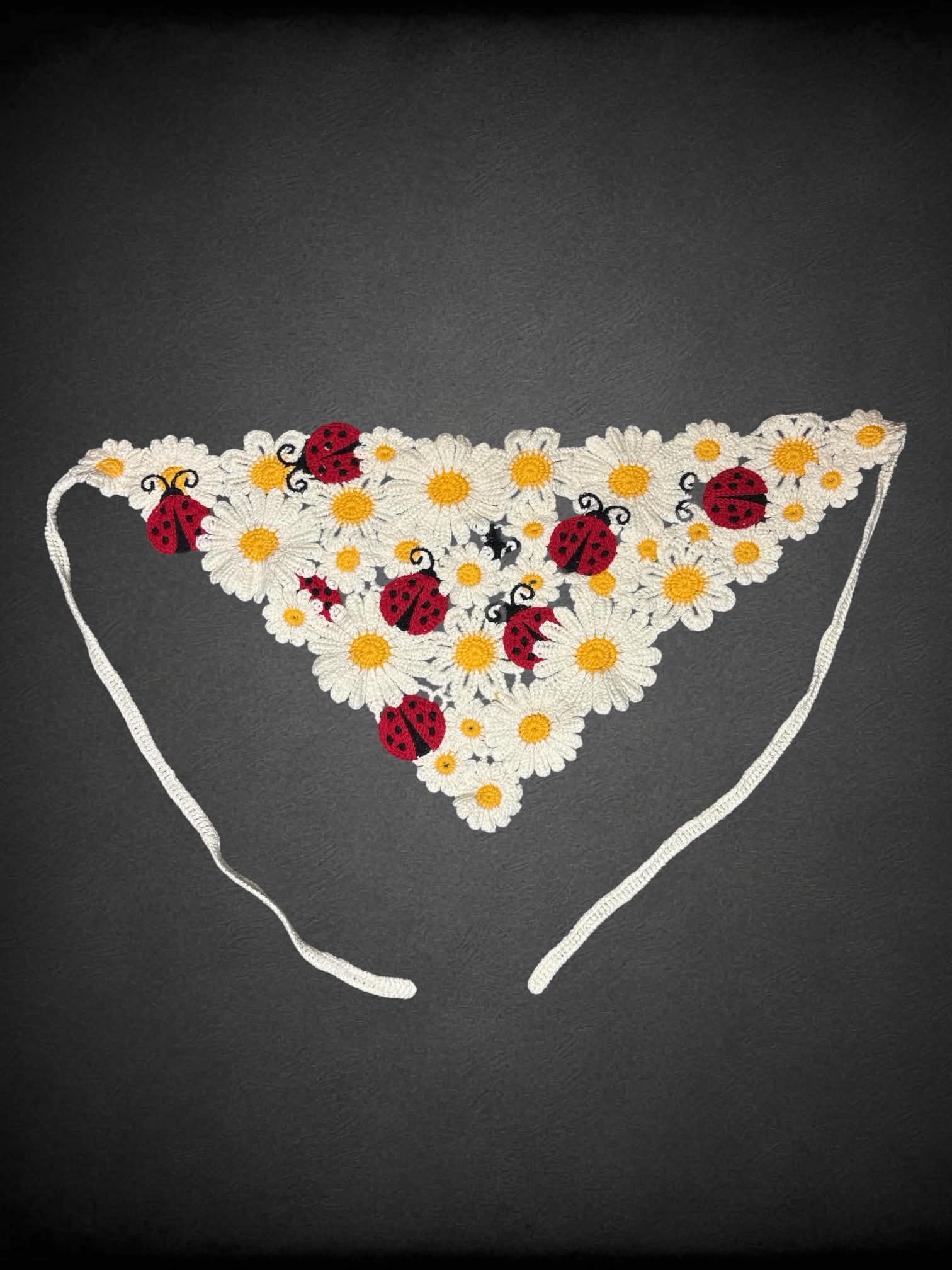 Woven bandana with flowers and ladybugs
