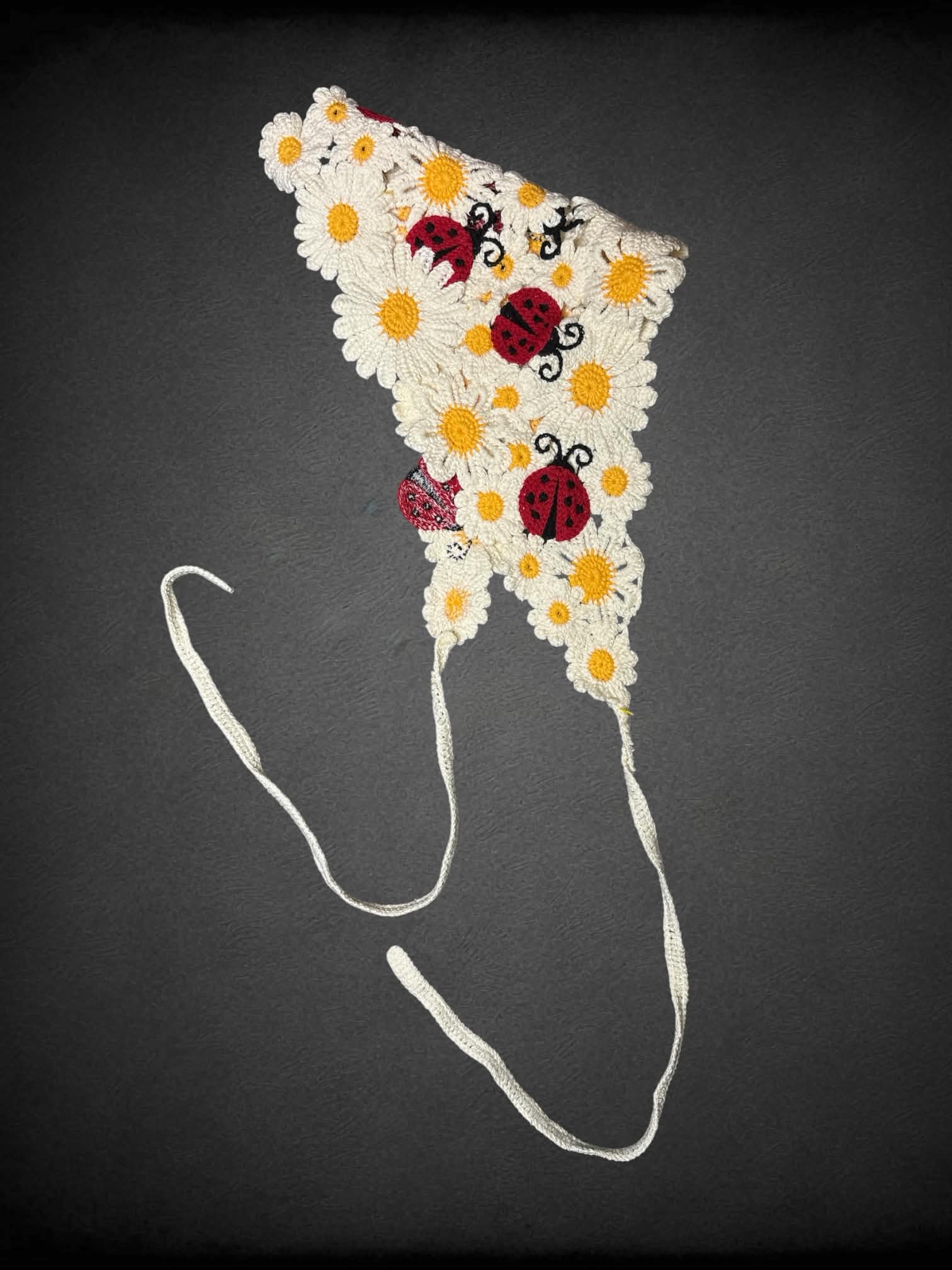 Woven bandana with flowers and ladybugs