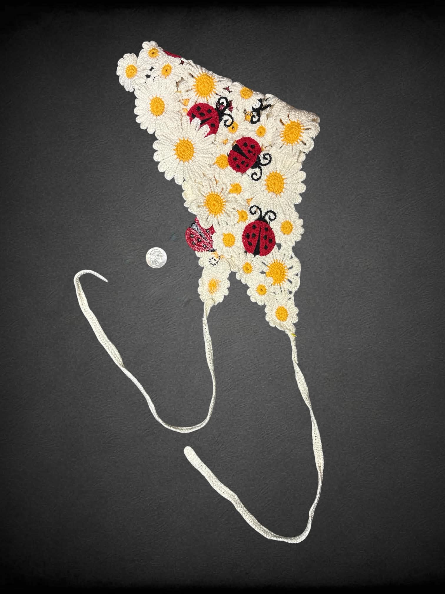 Woven bandana with flowers and ladybugs
